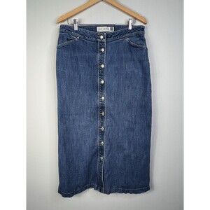 Vintage Y2K GAP Jeans Maxi Skirt Women's 12 Blue Denim Button Front Cowgirl Boho